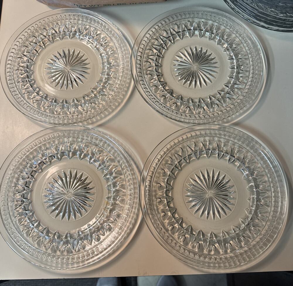 Set Of 4 Indiana Glass Colony Park Lane Clear Glass Salad Cake Plates 9”